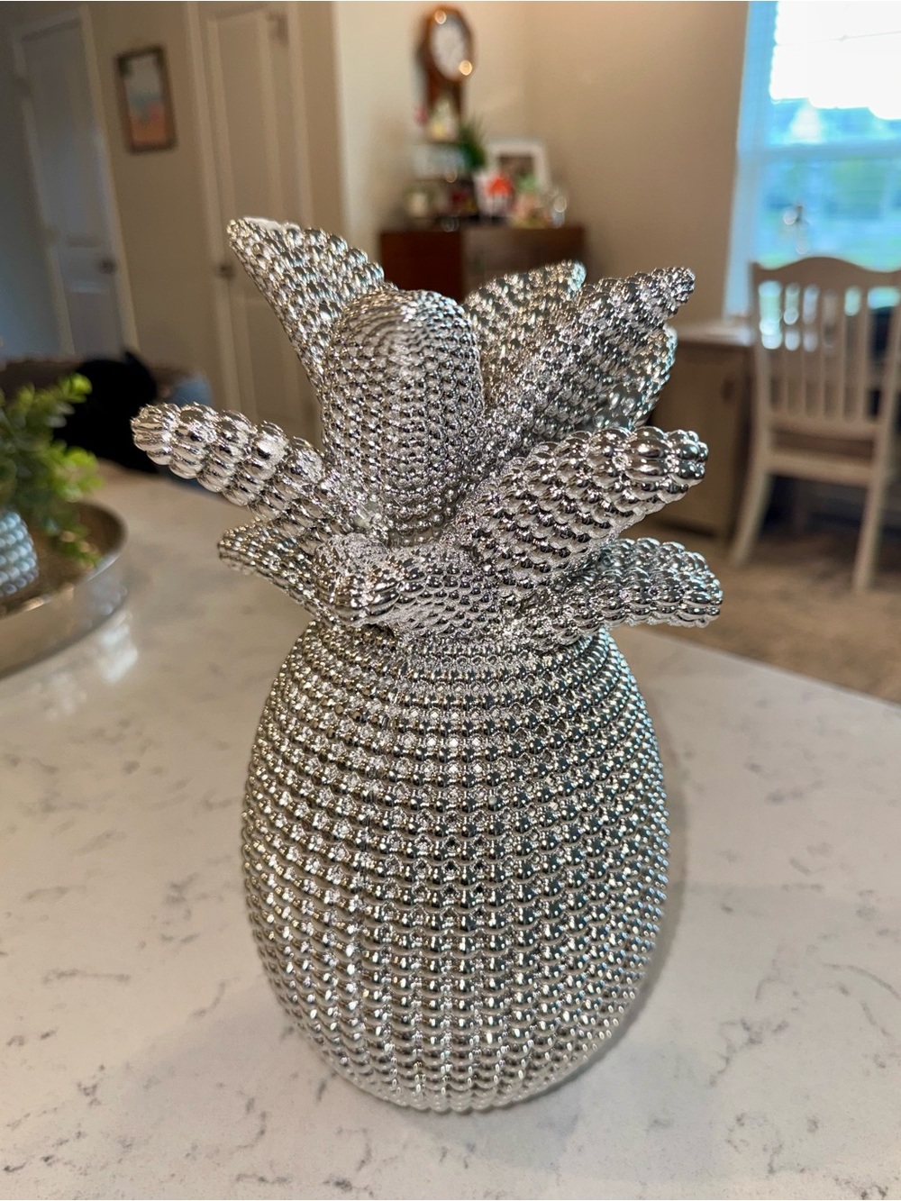 Silver Beaded Pineapple Decorative Accent - Home Accents Glam Bling
